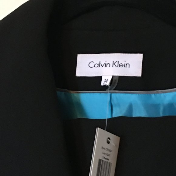 NWT!  CALVIN KLEIN Black Shawl Collar Sunday Office Dress Skirt Suit Sz 14 - Picture 2 of 7